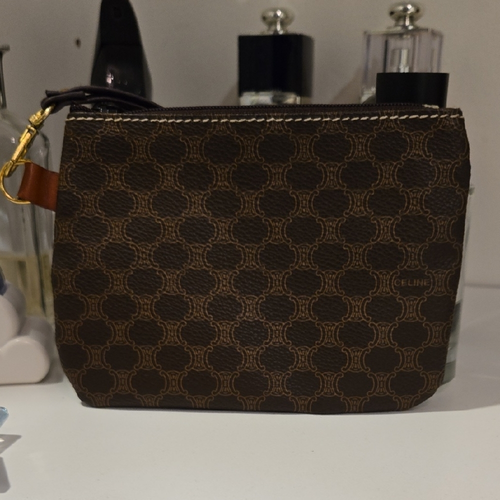 Celine Brown Monogram Clutch with Gold Hardware